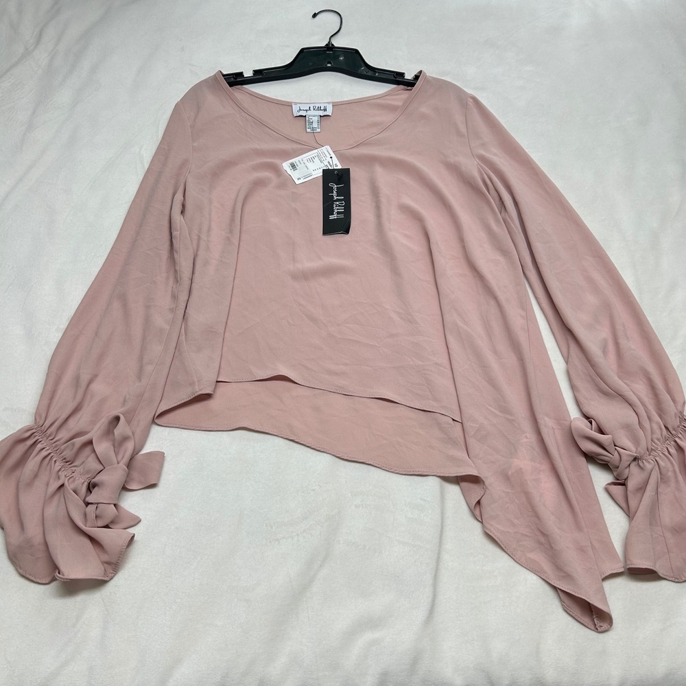 Joseph Ribkoff Winter Blush Asymmetric Ruffle Bow Sleeve Blouse Top Size 10